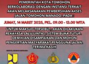 Jumat Minggu ini Ada Pembersihan, Ruas Jalan Manado-Tomohon Dilakukan Rekayasa Jalur Buka Tutup.