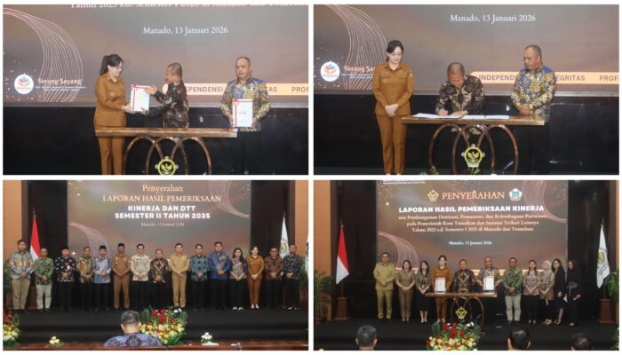 Wakil Wali Kota Tomohon Hadiri Penyerahan LHP Kinerja dan DTT di BPK Sulut