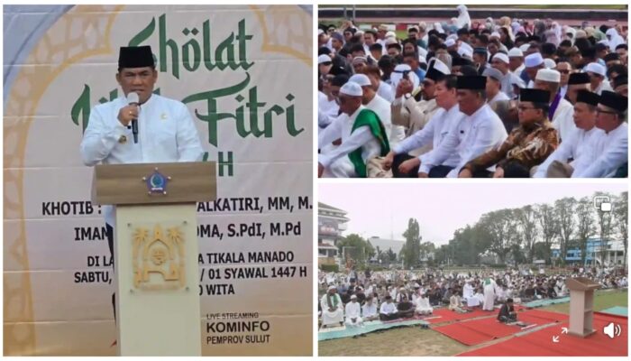 Ribuan Jamaah Padati Lapangan Sparta Tikala, Gubernur Ajak Perkuat Persatuan di Hari Raya