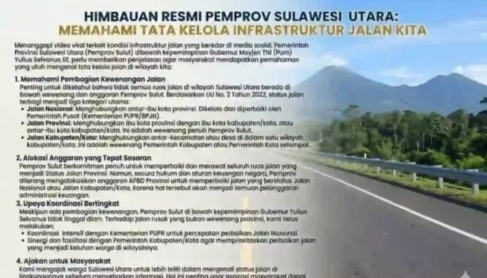 Tak Semua Jalan di Sulut Kewenangan Provinsi, Pemprov Beri Penjelasan Resmi