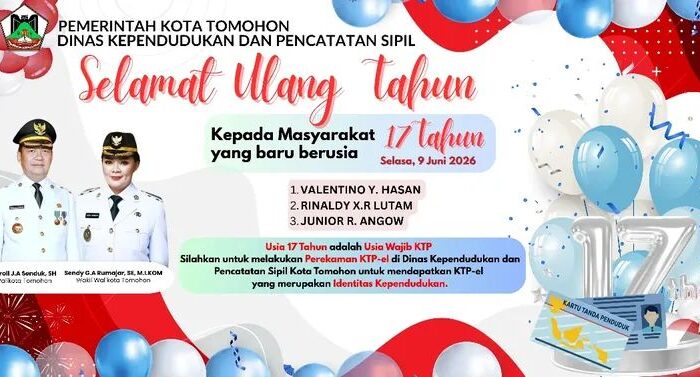 Pemkot Tomohon Dorong Warga Usia 17 Tahun Segera Rekam KTP-el