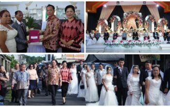11 Pasang Pengantin Ikuti Pernikahan Massal di Pangolombian, Wali Kota Tomohon Serahkan Dokumen Kependudukan