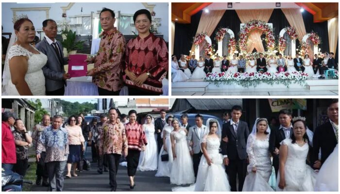 11 Pasang Pengantin Ikuti Pernikahan Massal di Pangolombian, Wali Kota Tomohon Serahkan Dokumen Kependudukan