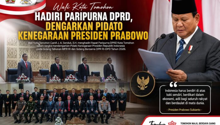 Wali Kota Tomohon Hadiri Paripurna DPRD, Dengarkan Pidato Kenegaraan Presiden Prabowo