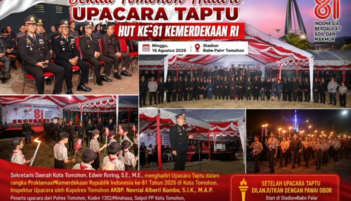 Sekda Tomohon Hadiri Upacara Taptu HUT ke-81 Kemerdekaan RI
