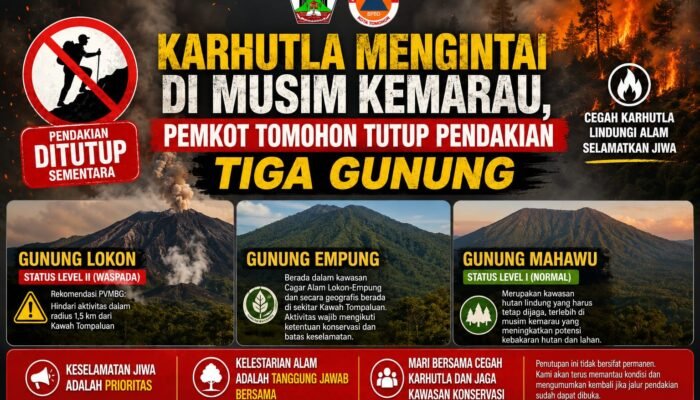 Karhutla Mengintai di Musim Kemarau, Pemkot Tomohon Tutup Pendakian Tiga Gunung