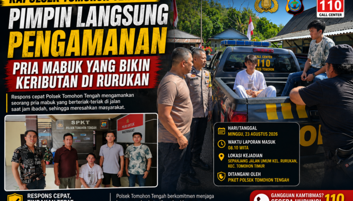Kapolsek Tomohon Tengah Pimpin Langsung Pengamanan Pria Mabuk yang Bikin Keributan di Rurukan