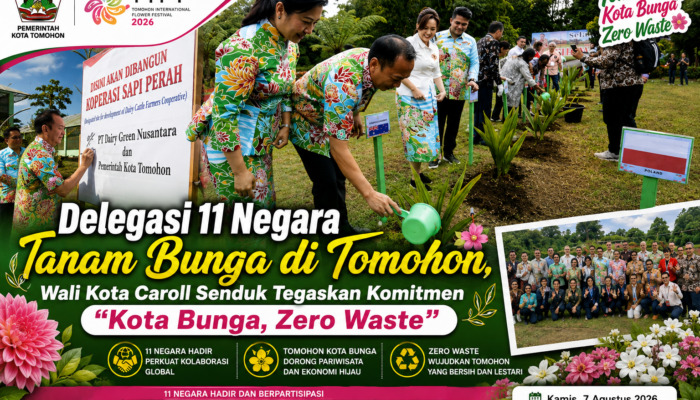 Delegasi 11 Negara Tanam Bunga di Tomohon, Wali Kota Caroll Senduk Tegaskan Komitmen “Kota Bunga, Zero Waste”