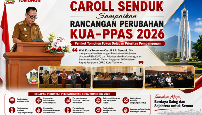 Caroll Senduk Sampaikan Rancangan Perubahan KUA-PPAS 2026, Pemkot Tomohon Fokus Delapan Prioritas Pembangunan