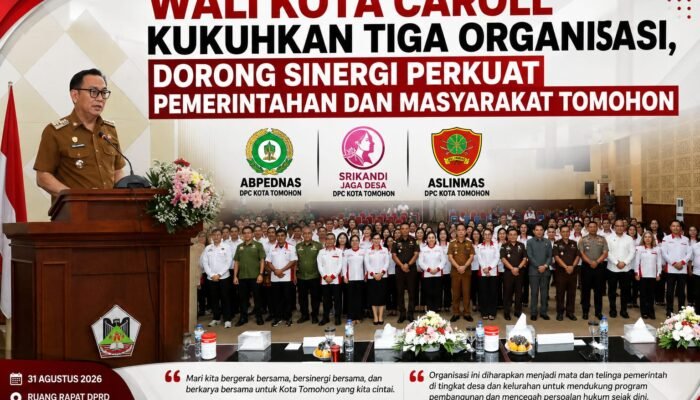 Wali Kota Caroll Kukuhkan Tiga Organisasi, Dorong Sinergi Perkuat Pemerintahan dan Masyarakat Tomohon