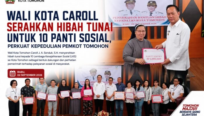 Wali Kota Caroll Serahkan Hibah Tunai untuk 10 Panti Sosial, Perkuat Kepedulian Pemkot Tomohon