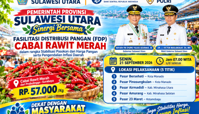 Pemprov Sulut Gelar FDP Cabai Rawit Merah di Lima Pasar, Jaga Stabilitas Harga dan Kendalikan Inflasi