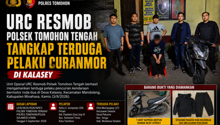 URC Resmob Polsek Tomohon Tengah Tangkap Terduga Pelaku Curanmor di Kalasey