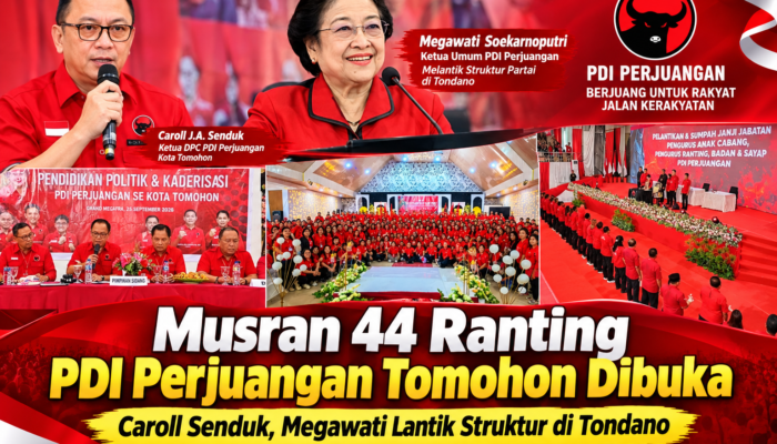 Musran 44 Ranting PDI Perjuangan Tomohon Dibuka Caroll Senduk, Megawati Lantik Struktur di Tondano