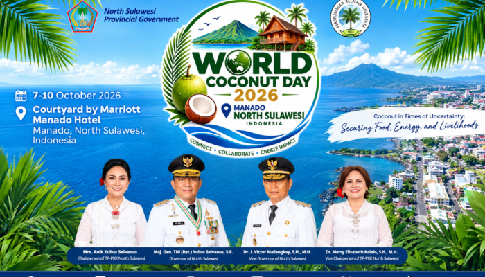 Manado Tuan Rumah World Coconut Day 2026, Sulut Dorong Kelapa Jadi Penggerak Ketahanan Pangan dan Ekonomi Global